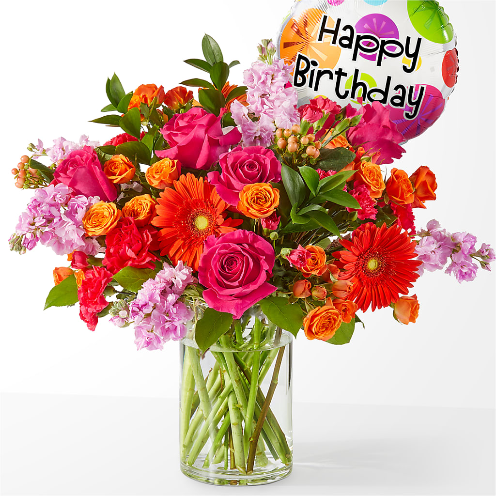 Fiesta Bouquet with Birthday Balloon – La La Florist, Baldwin Park CA