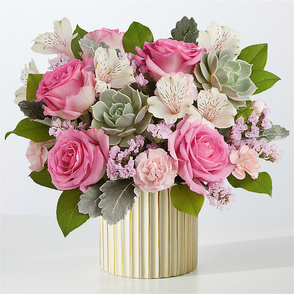 Dusty Rose Bouquet with Ivory Vase – La La Florist, Baldwin Park CA