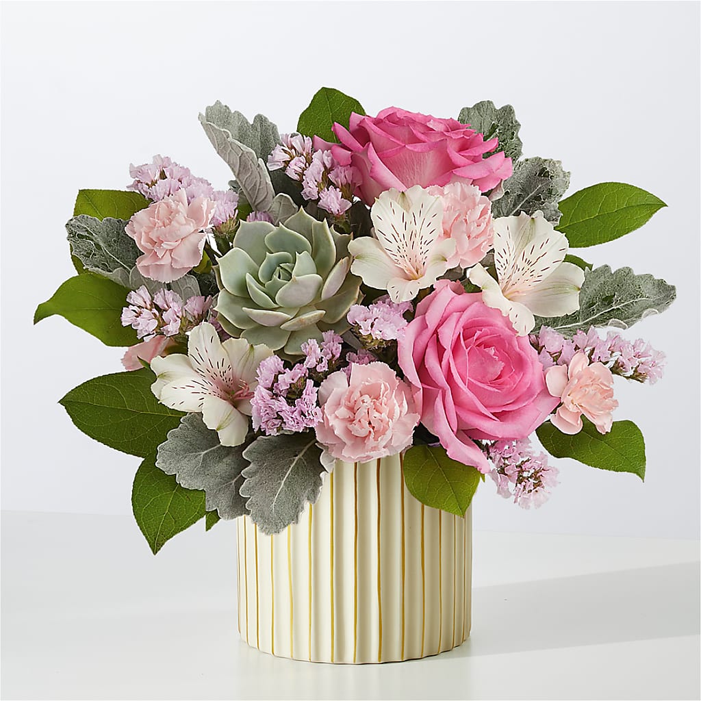 Dusty Rose Bouquet with Ivory Vase – La La Florist, Baldwin Park CA