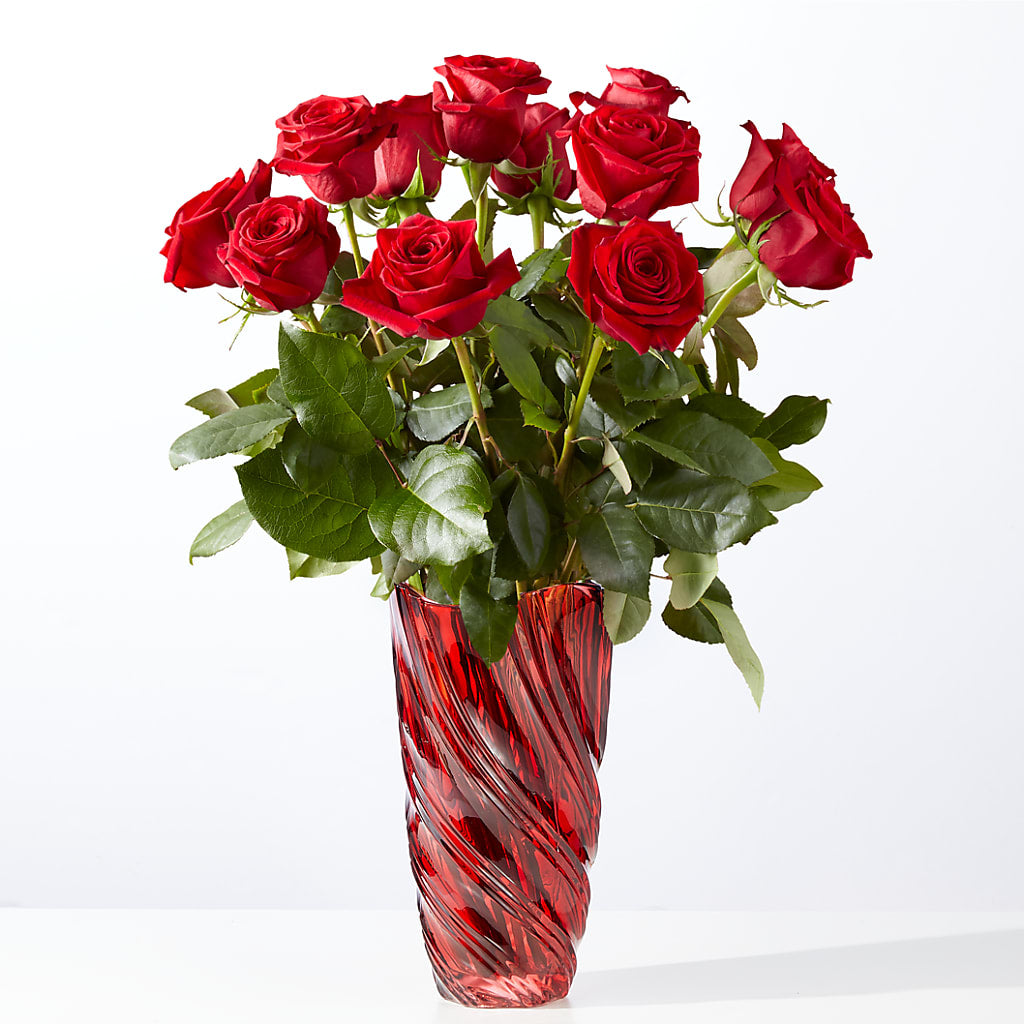 Classic Love Red Rose Bouquet with Luxe Swirl Vase – La La Florist, Baldwin Park CA