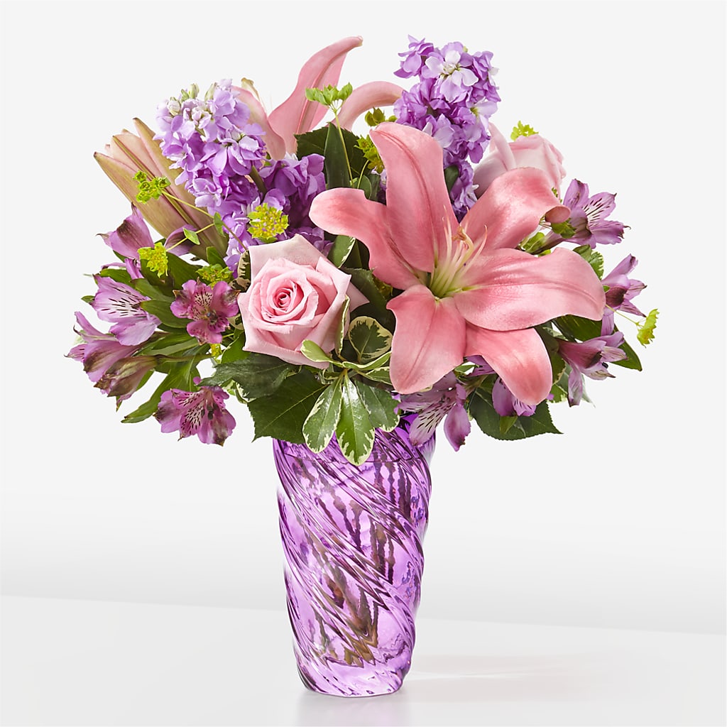 Precious Petals Bouquet with Luxe Swirl Vase – La La Florist, Baldwin Park CA