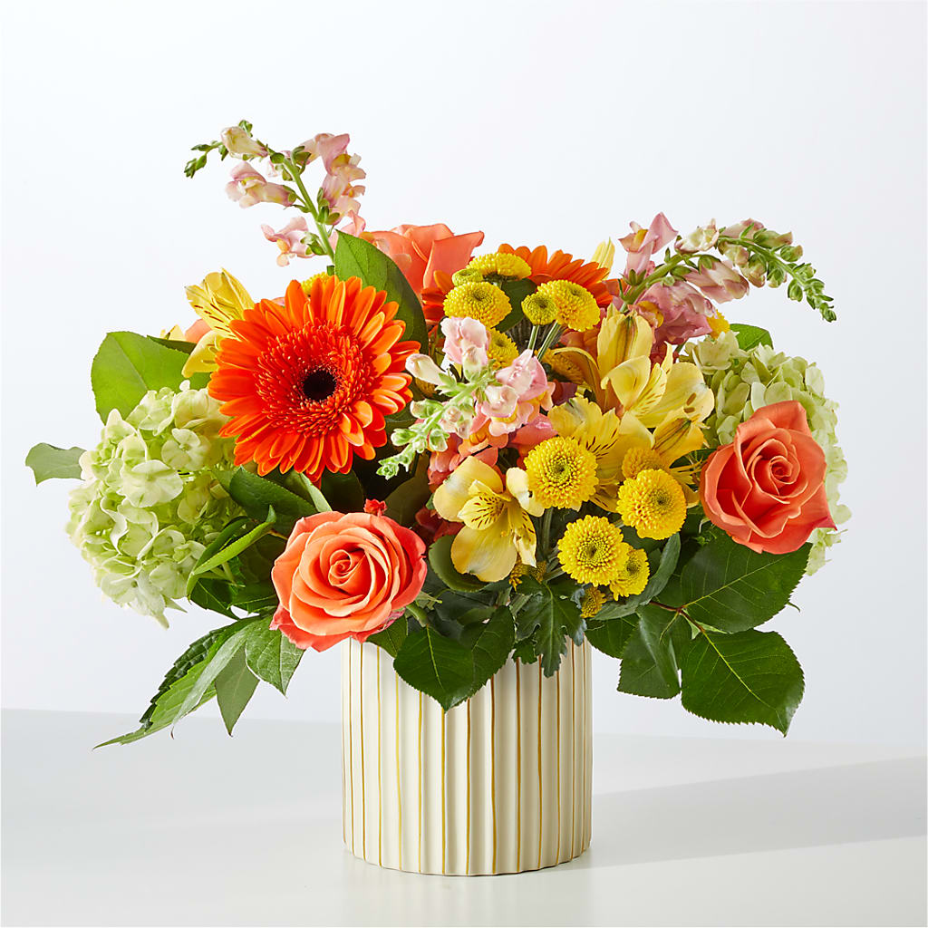 Autumn Sunshine Bouquet with Ivory Vase –  La La Florist, Baldwin Park CA